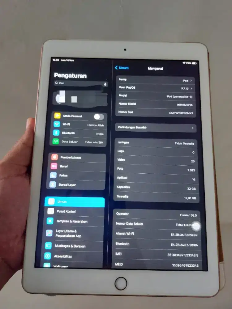 Ipad gen 6, 32gb, wifi+cell