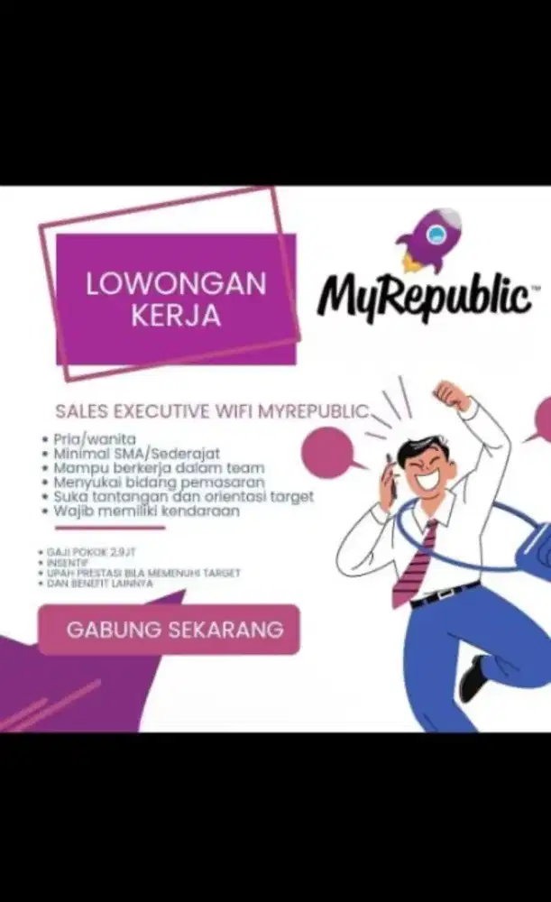 Lowongan kerja sales wifi MYREPUBLIC