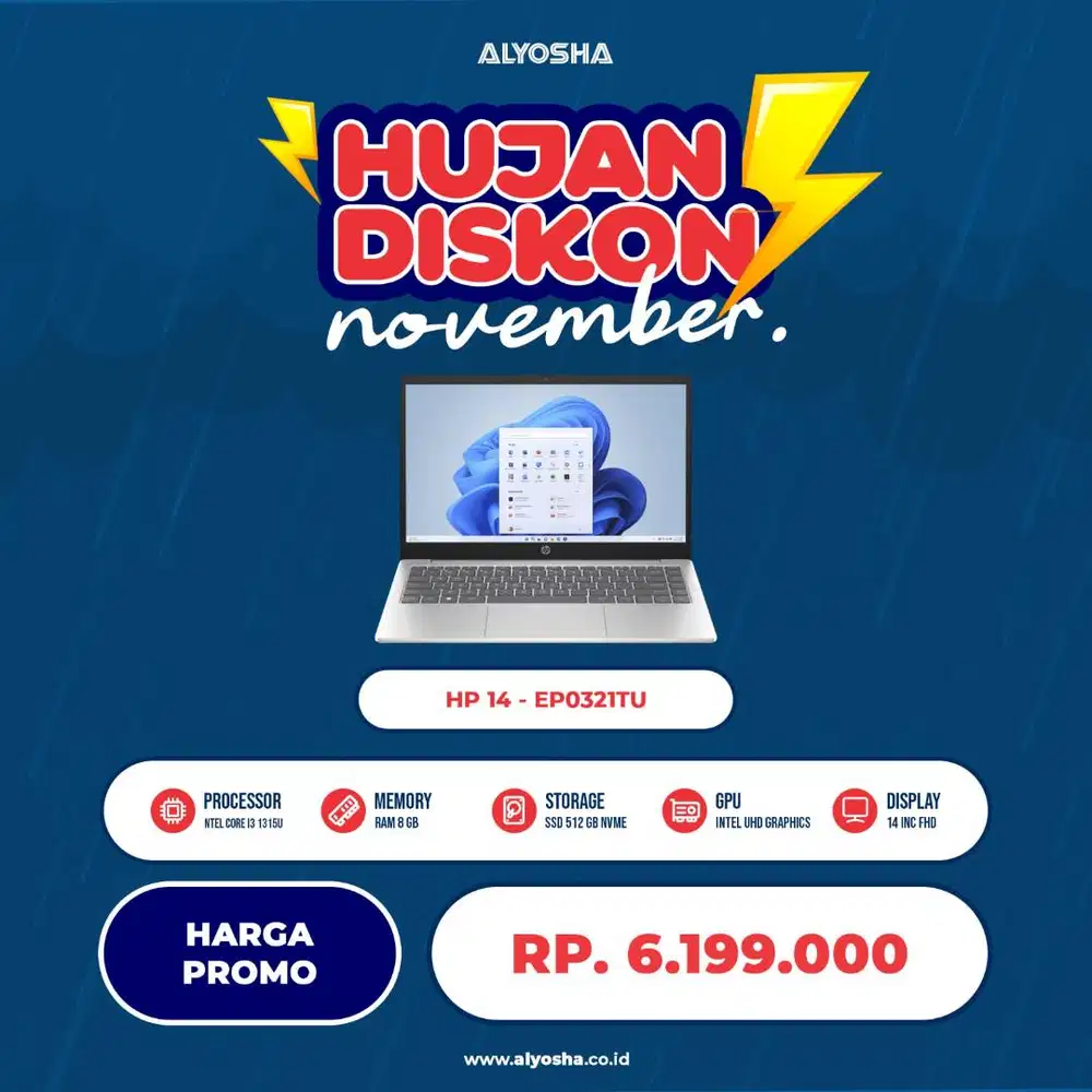 Laptop HP 14 EP0321TU INTEL CORE i3-1315U RAM 4GB SSD 512GB FREE 4GB