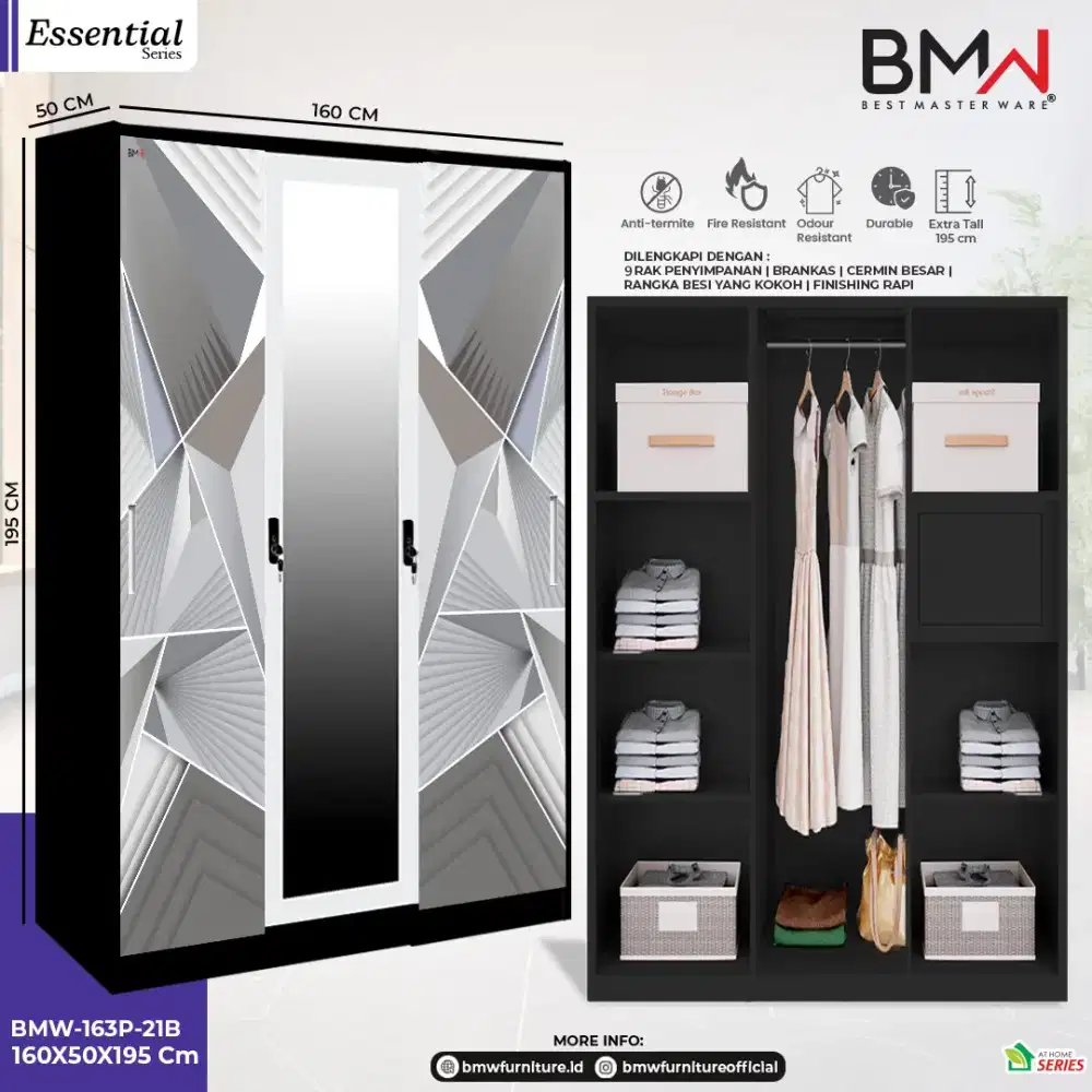 Lemari sleding besi 3 pintu bmw