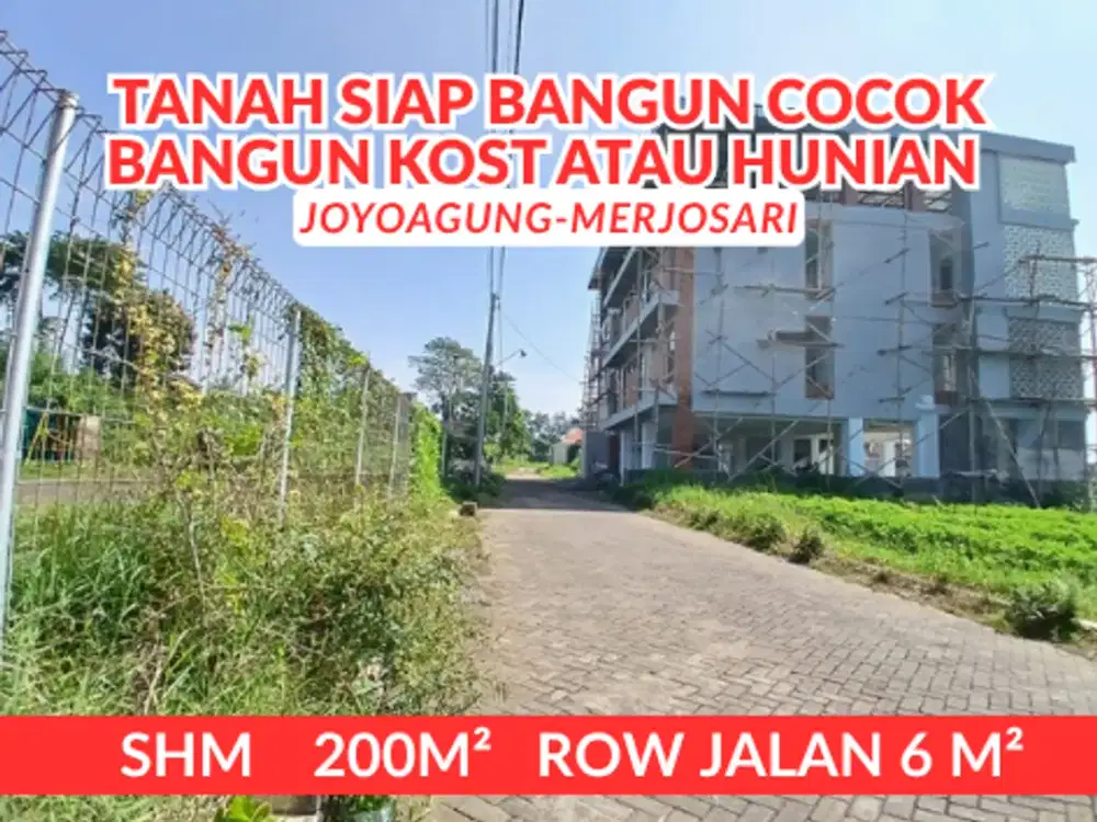 Tanah SHM Merjosari Akses Mobil & Lingkungan Nyaman view citylight Kota malang