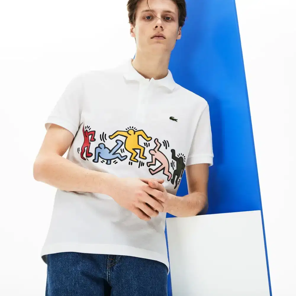 Kaos polo shirt LACOSTE x Keith Harring white colour Size No.3