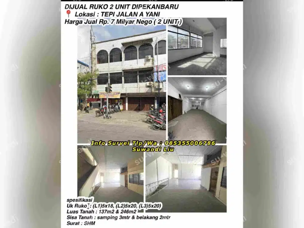 Dijual ruko 2 unit jln.tepi jalan a yani