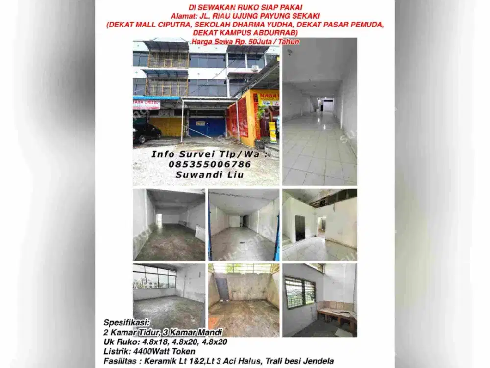 Disewakan ruko siap pakai jl.riau ujung payung sekaki