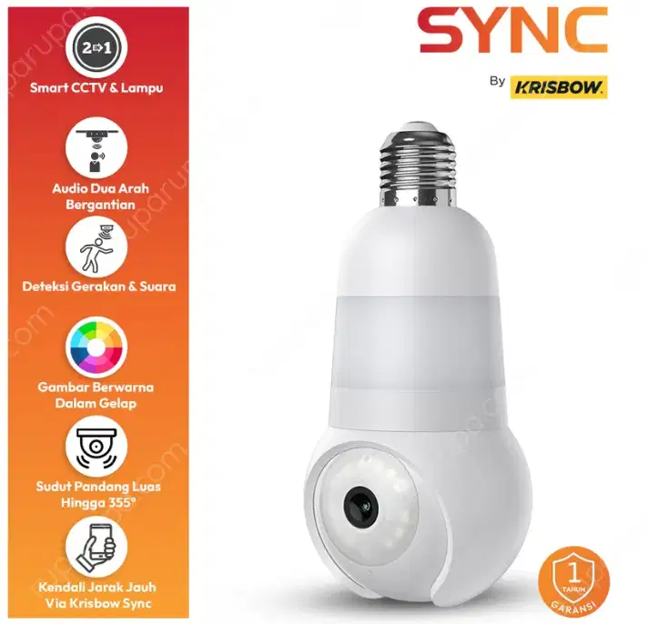 Krisbow Sync Smart Ip Camera Wifi Bulb Ptz E2 3mp - Putih