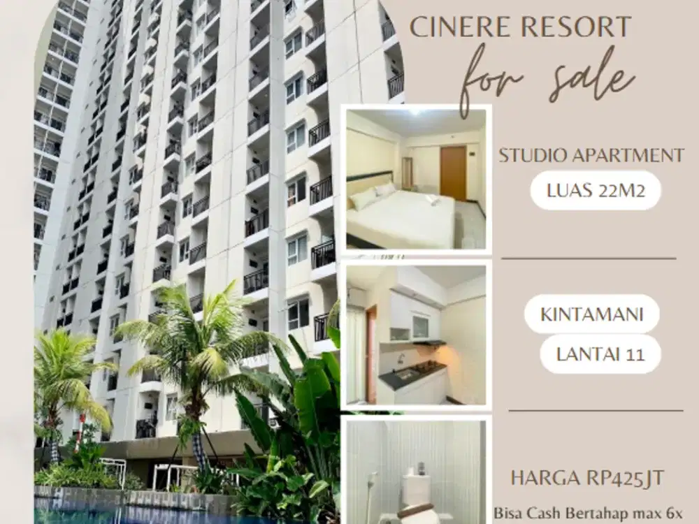 Apartemen cinere resort depok, unit studio dijual lokasi strategis Gandul dekat pintu tol