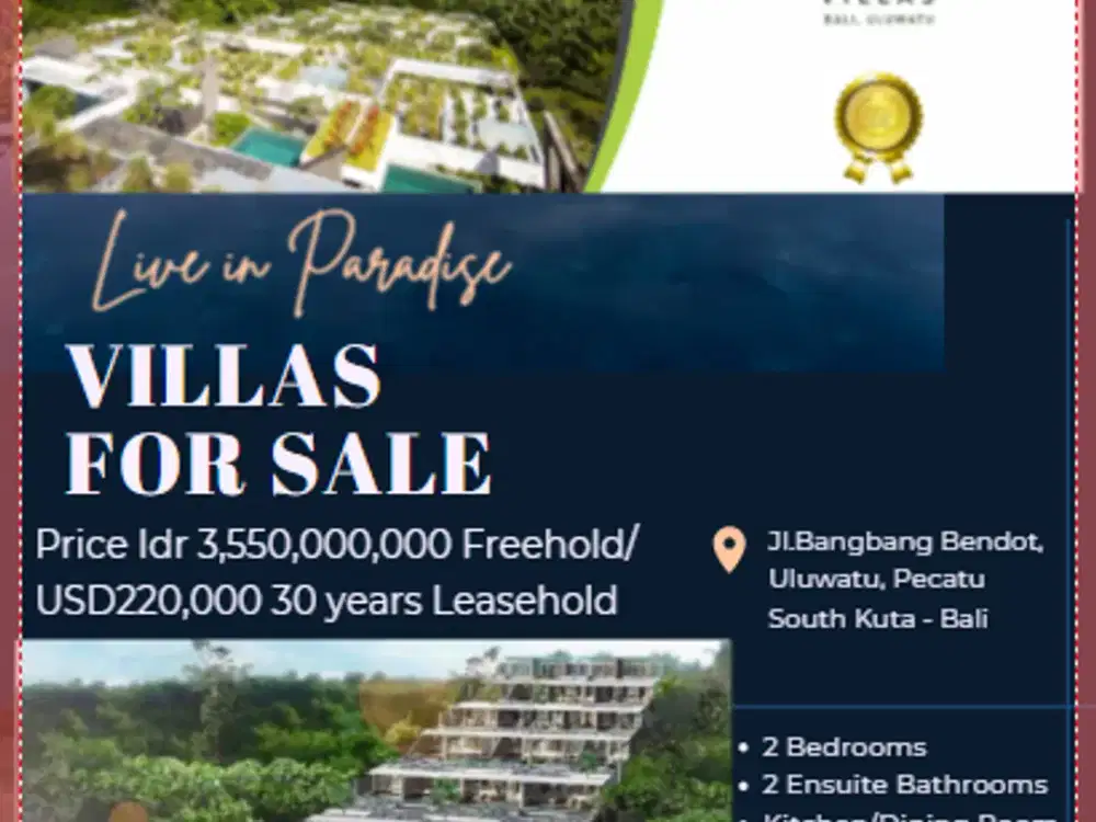 Dijual villa mewah uluwatu bali, private pool villa dijual lokasi premium, Bali luxury villa