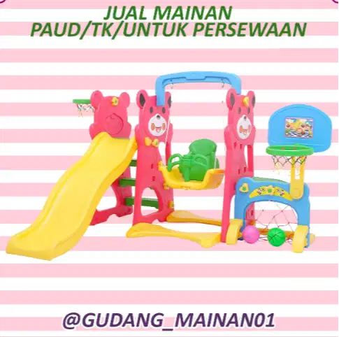 Mainan Indoor Playground Perosotan, ring Basket, Ayunan dan gawang