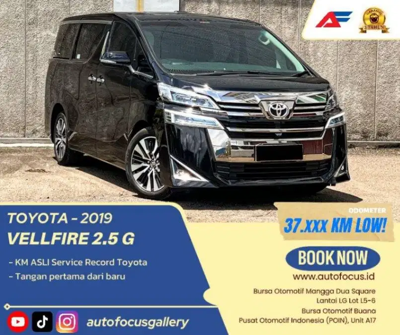 GARANSI 5TH | Toyota Vellfire 2.5 G AT Hitam Metalik 2019 Low Km