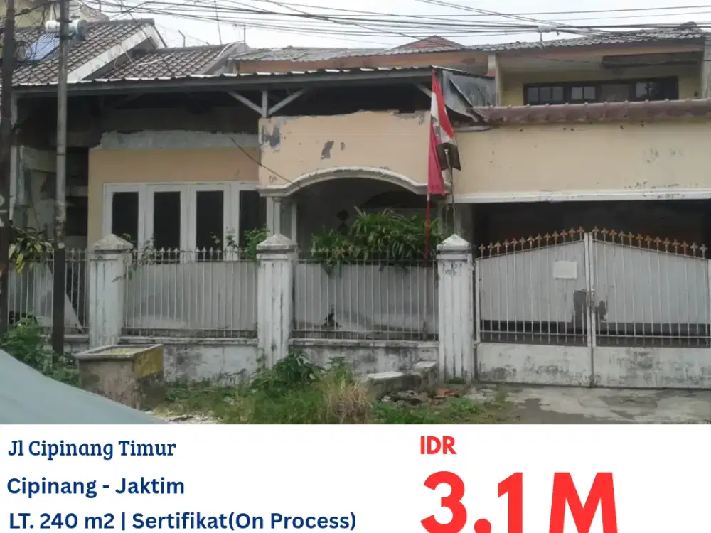 NVTDS0136 rumah tua 1,5 lantai masih dihuni di Cipinang Timur Jakarta Timur