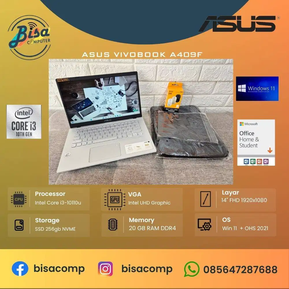 Asus VivoBook A409F Core i3 10th Gen SSD 256gb Ram 20gb 14inchFHD