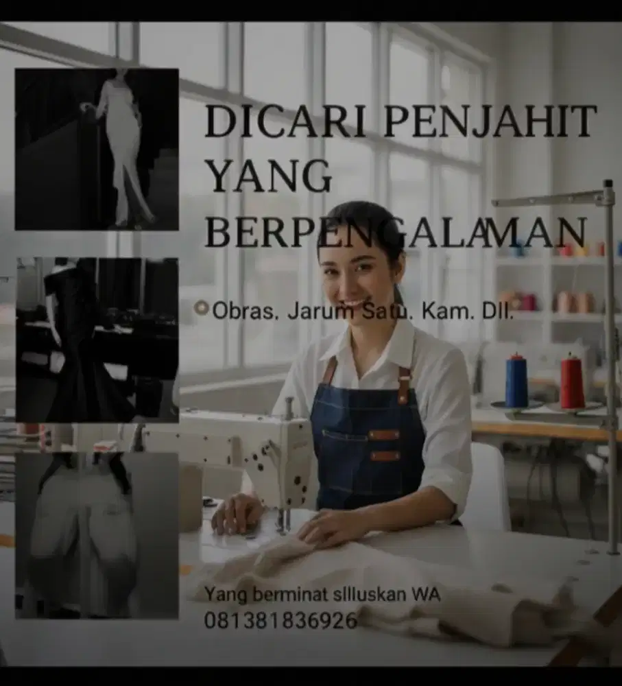 Dicari penjahit yang berpengalaman yang minat silahkan WA ya