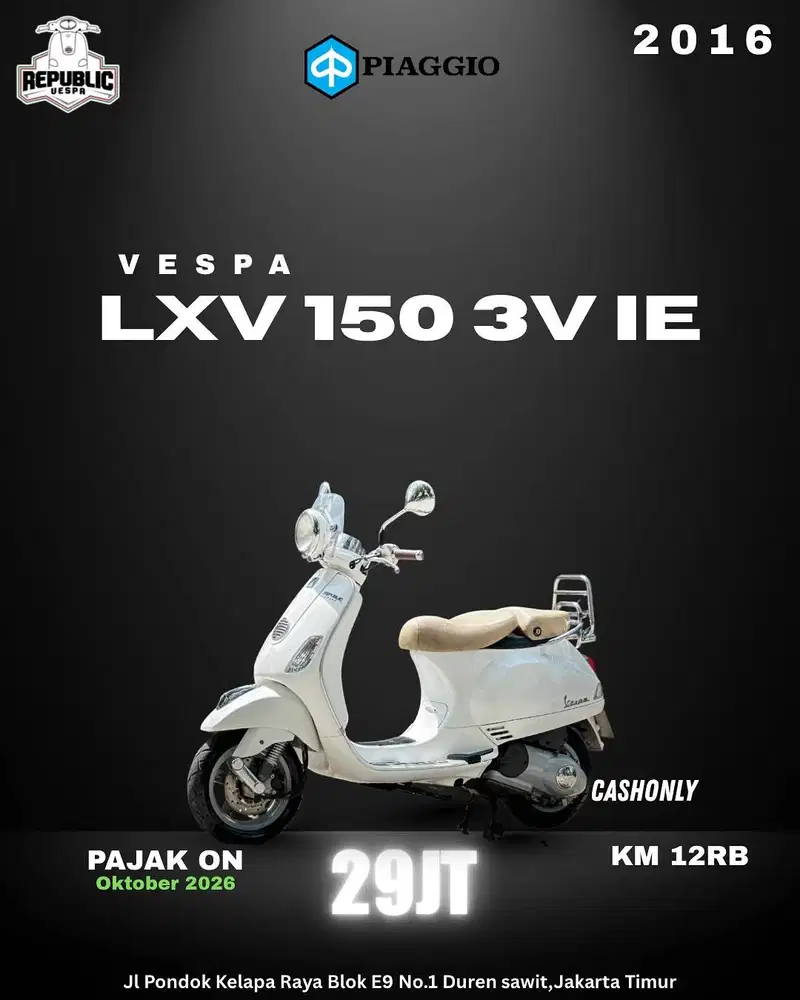 PIAGGIO VESPA LXV 150 3V IE TH 2016 WARNA WHITE Perfect Condition