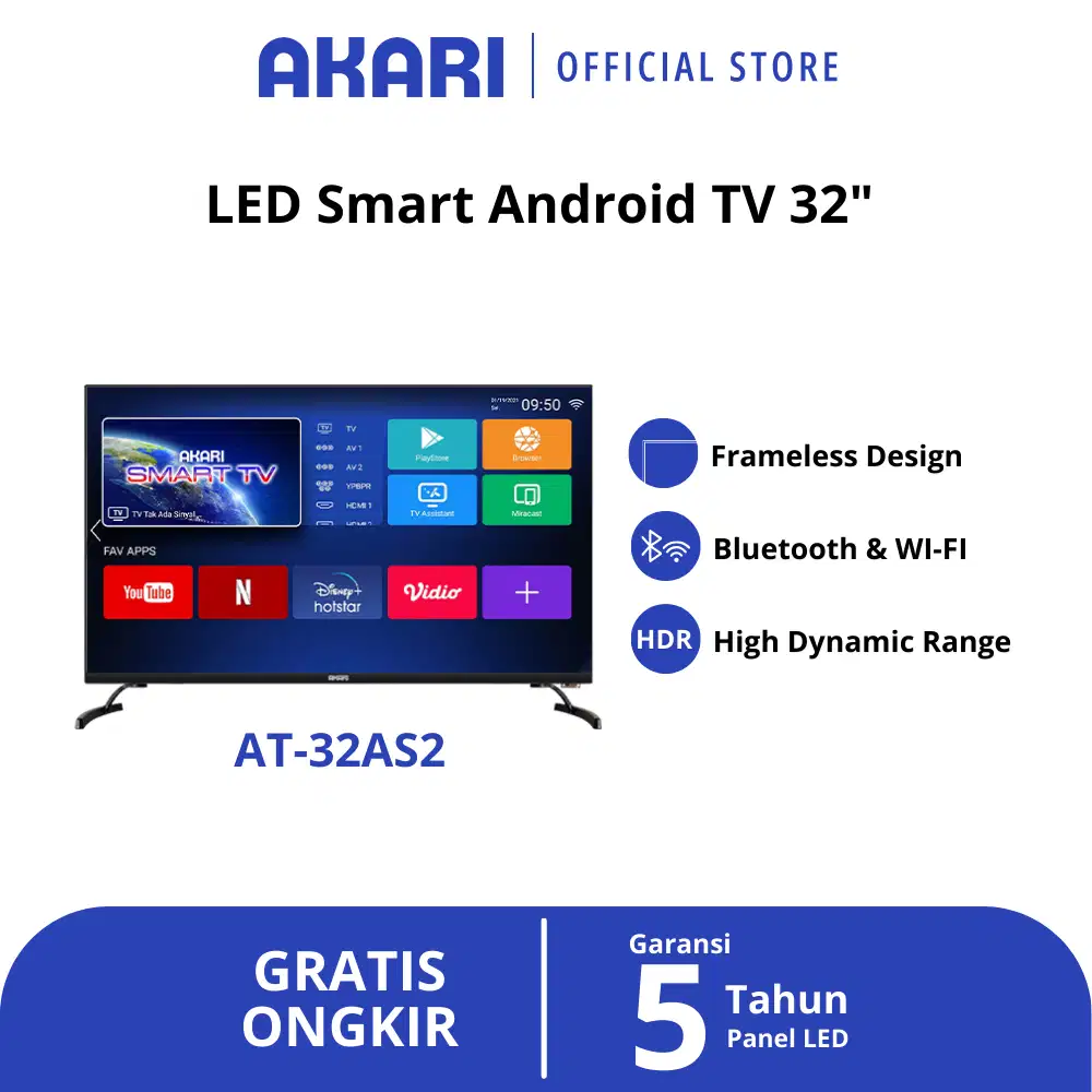 LED TV SMART ANDROID AKARI 32 INCH AT - 32 AS2 FREE BRACKET