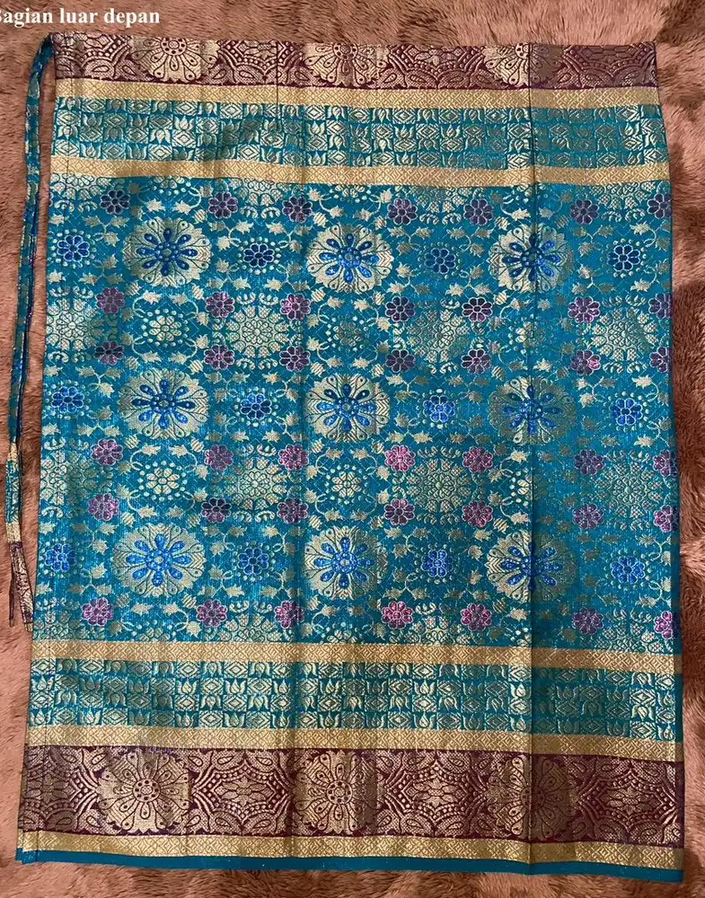 Songket India Rok Lilit Brokat Banarasi Teal Emas Preloved
