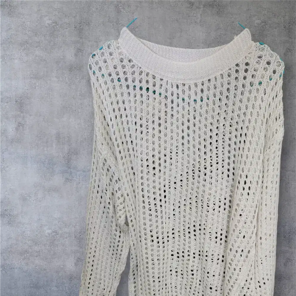 Atasan baju wanita lengan pnjang jaring2 putih