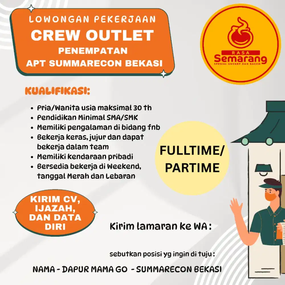 Lowongan Kerja Crew Outlet Rasa Semarang Summarecon Bekasi