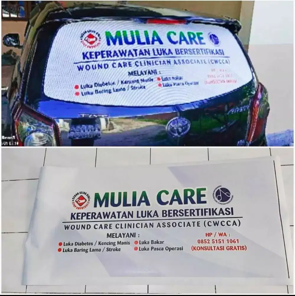 Branding sticker oneway kaca belakang mobil stiker promosi kantor toko
