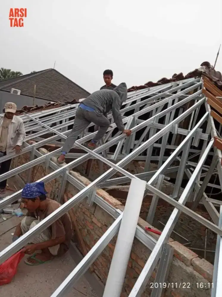 Pasang baja ringan pasang sekat partisi plafon PVC GRC renovasi rumah
