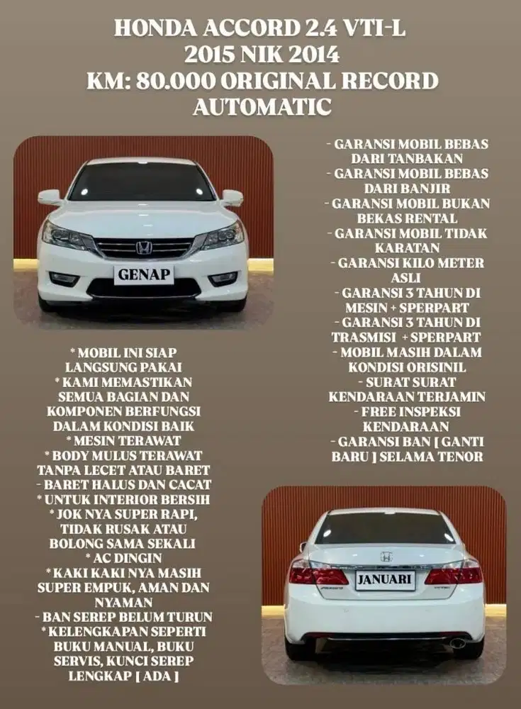 [ GARANSI 3 TAHUN ] HONDA ACCORD VTIL 2.4 AT 2015 NIK 2014 SIAP PAKAI