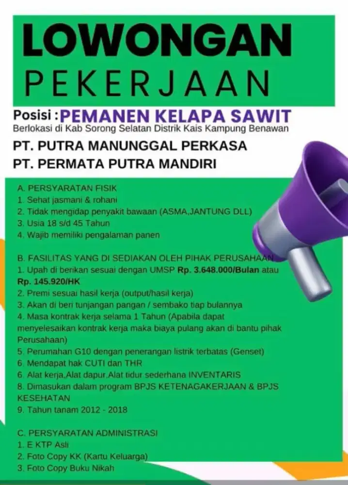 LOKER PERKEBUNAN KELAPA SAWIT GRATIS
