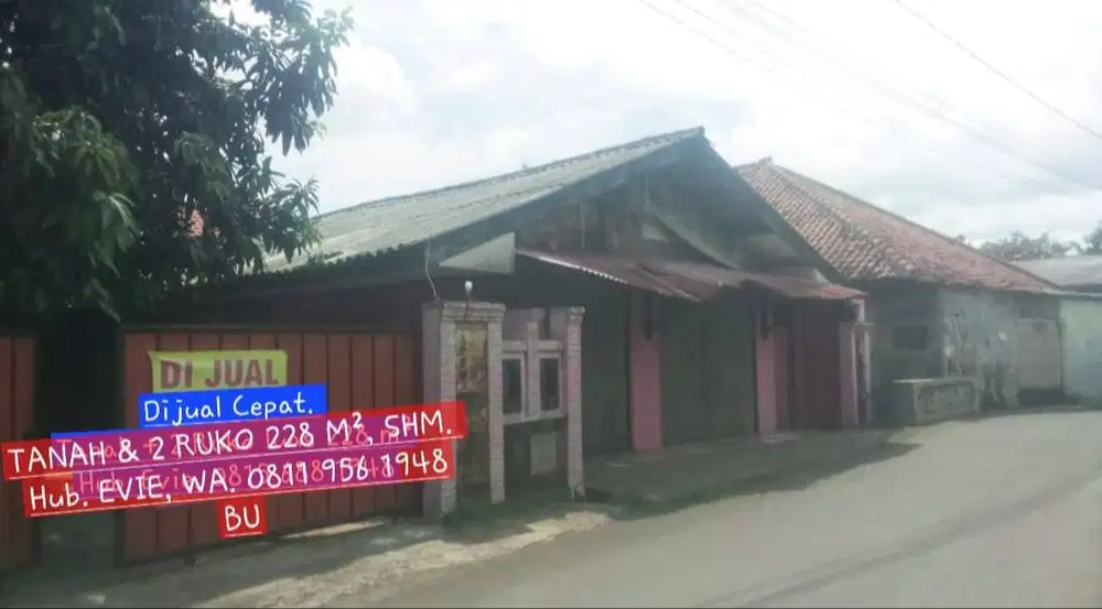 JUAL CEPAT TANAH DG 2 RUKO BERDAMPINGAN. SHM. LANGSUNG OWNER.