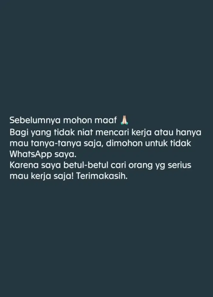 Dibutuhkan Secepatnya.