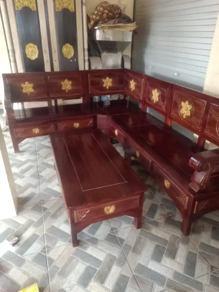 Kursi Sudut/Kursi Pojok/Kursi L Kayu Jati