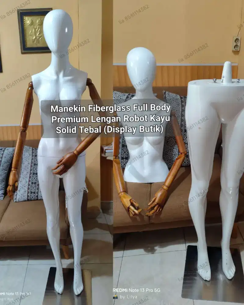 Preloved Manekin Fiberglass Full Body Premium Lengan Robot Kayu Tebal