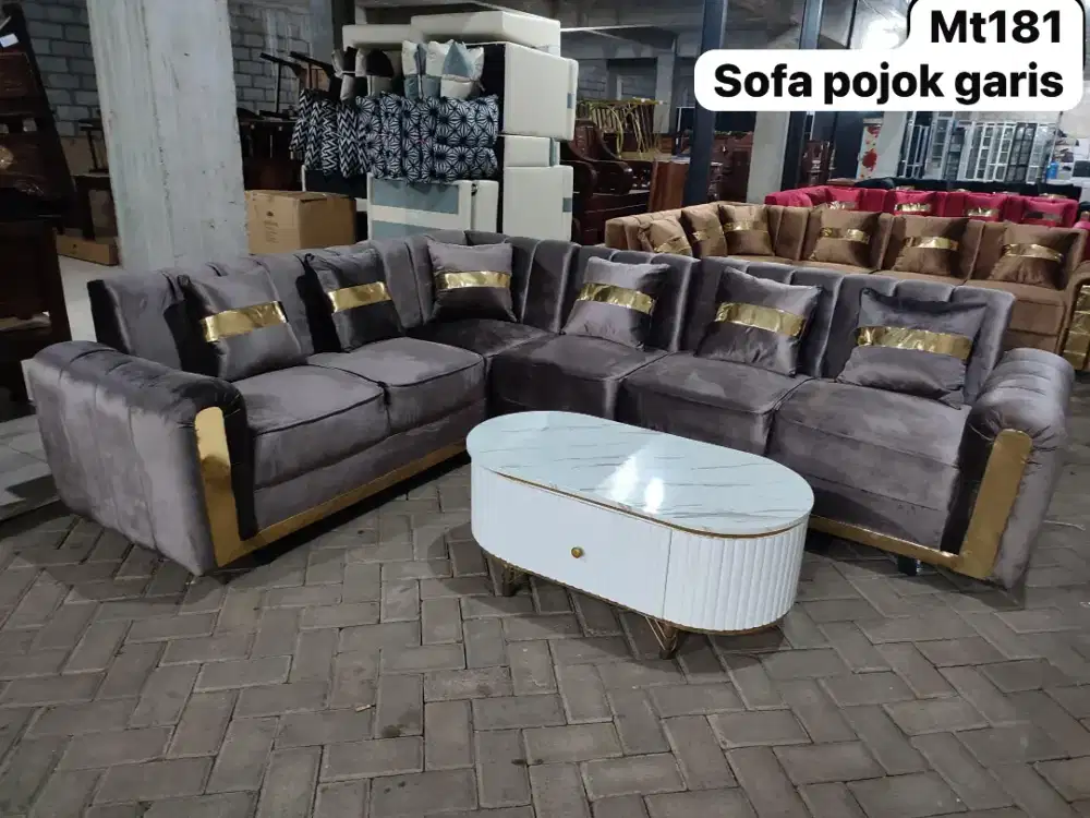 Sofa L/Sofa Sudut Lis Gold + Meja Salur
