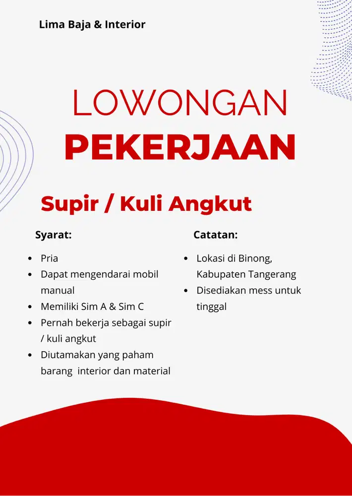 Supir / Kuli Angkut