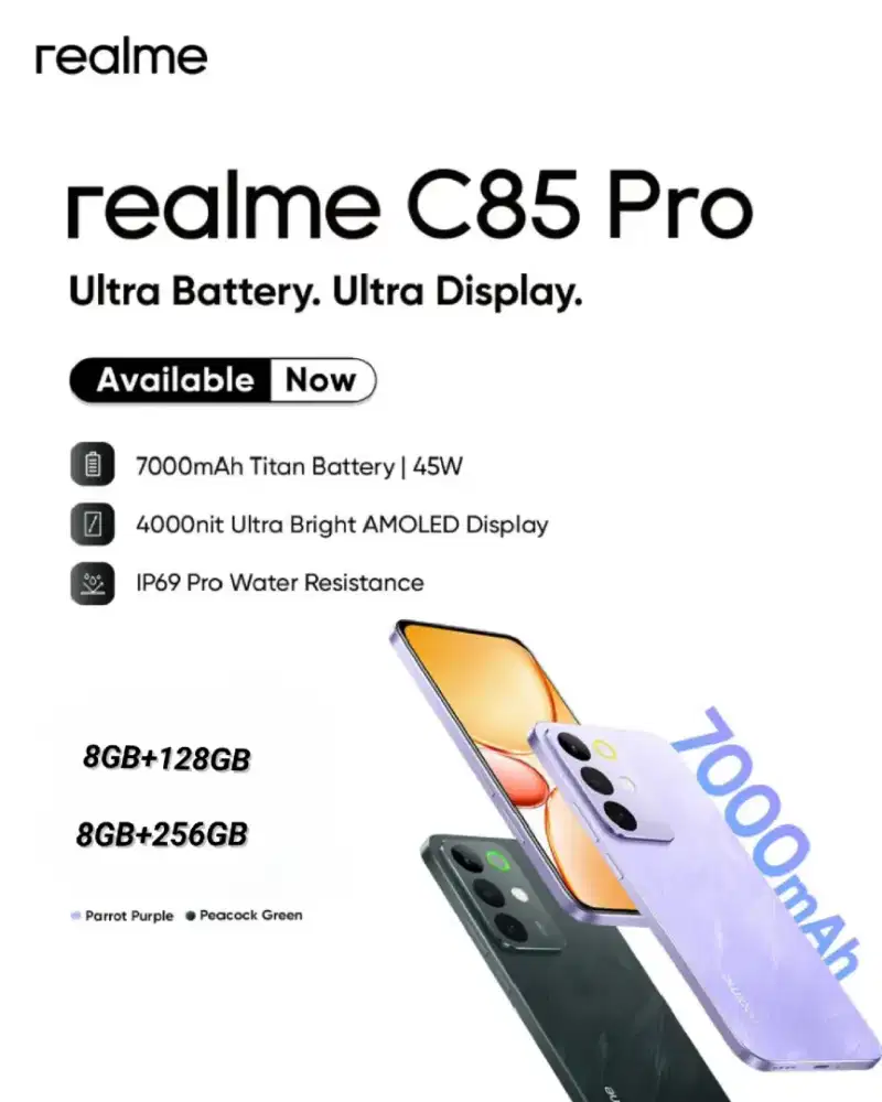 BARU REALME C85 PRO.BATERAI 7000.LAYAR AMOLED.TAHAN AIR IP 69PRO