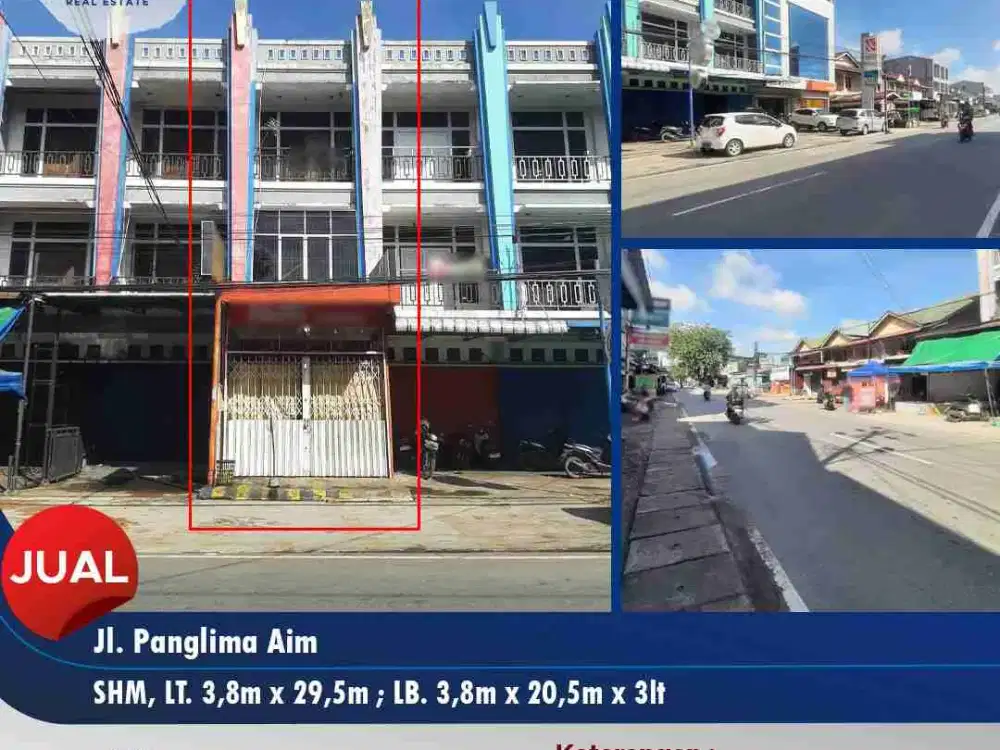 dijual ruko 3lt di Jl. Panglima Aim, Pontianak Timur.