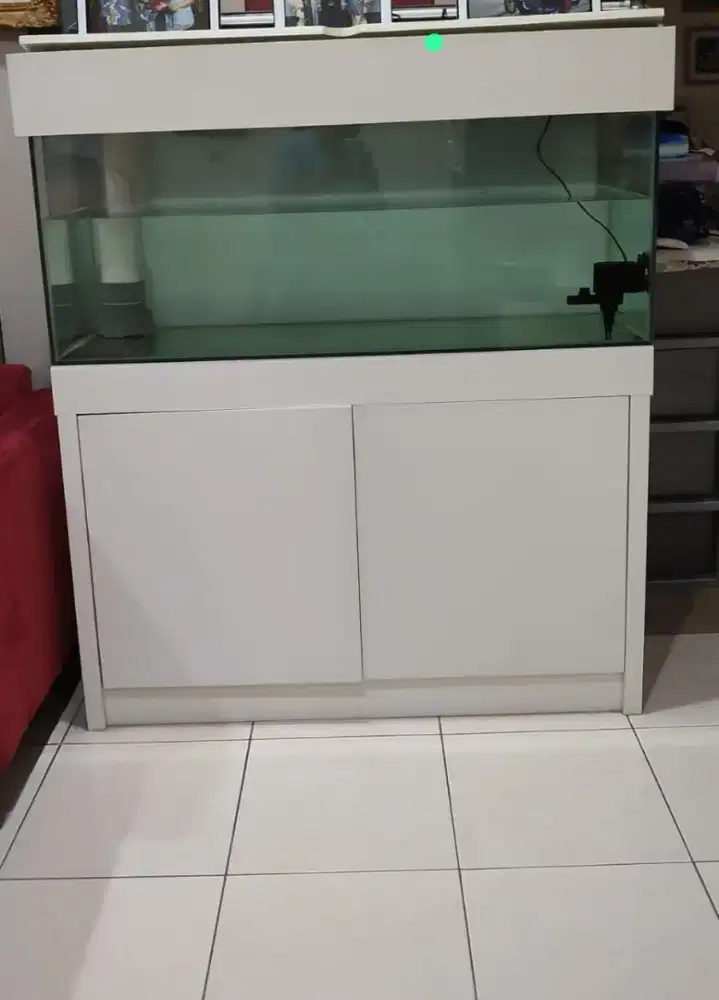 Aquarium kaca tebel 5inc satu set lemari kayu dan 3 filter