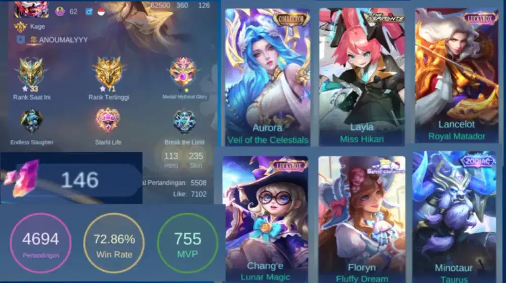 Akun ml collector aurora aspirant layla - mobile legends