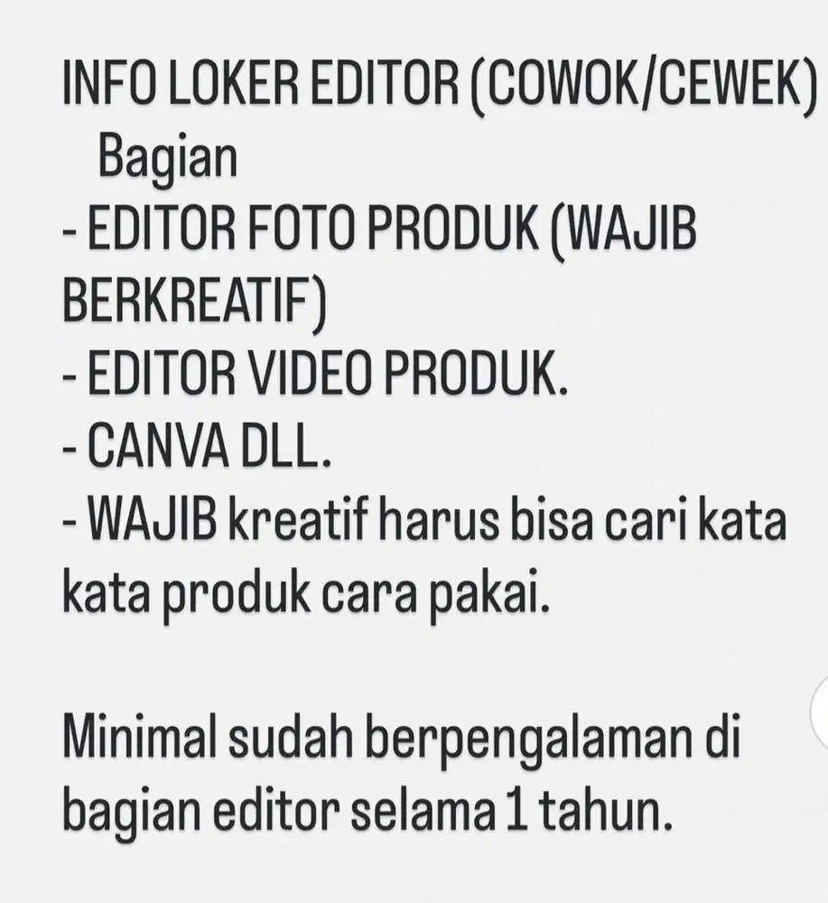 Loker jasa editor foto dan video