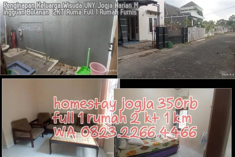 Penginapan Keluarga Wisuda UNY Jogja Harian Mingguan Bulanan  2KT Ruma