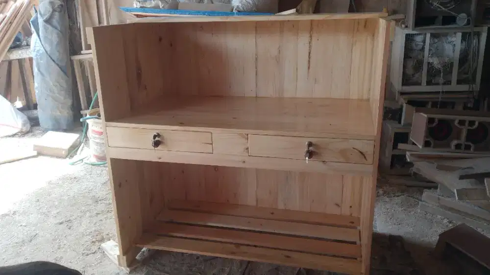 Meja kasir ukuran Panjang 120 lebar 60 tinggi 120