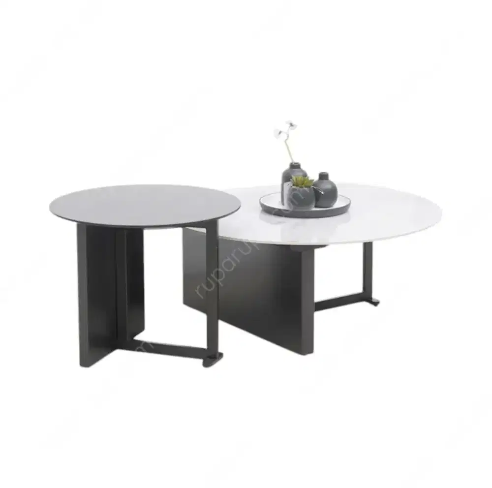 Informa Set 2Pcs Holden Meja Tamu round - Hitam/Putih