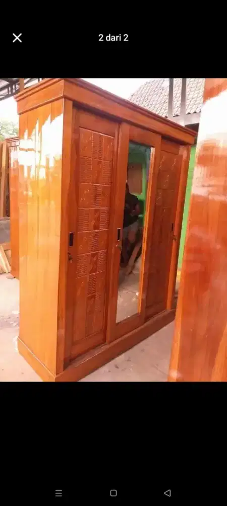 Lemari 3pintu Sliding/Geser Kayu Jati