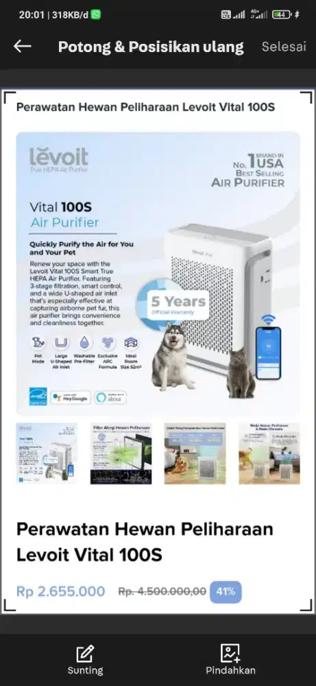 Perawatan Hewan Peliharaan Levoit Vital 100S