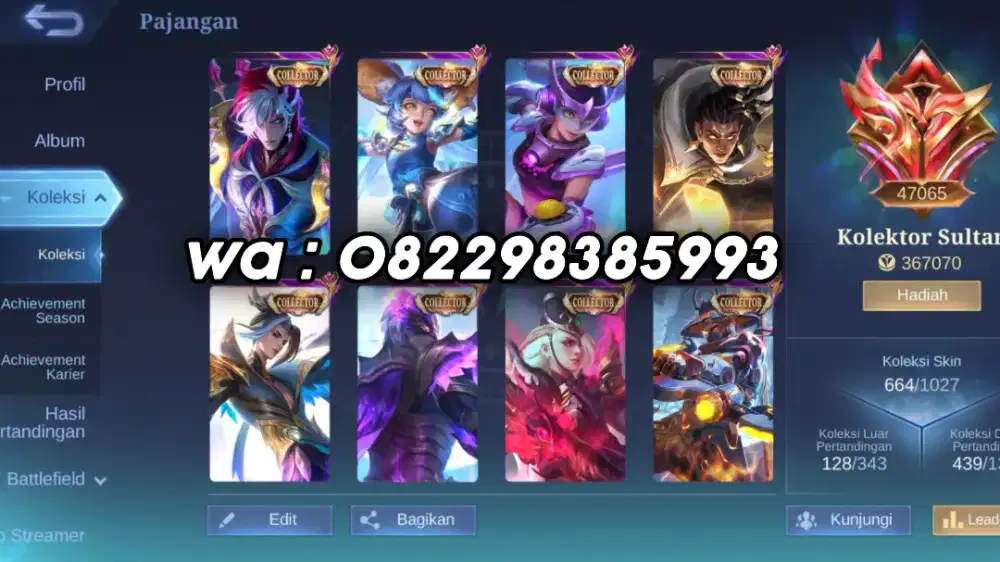 Dijual akun ML collector sultan