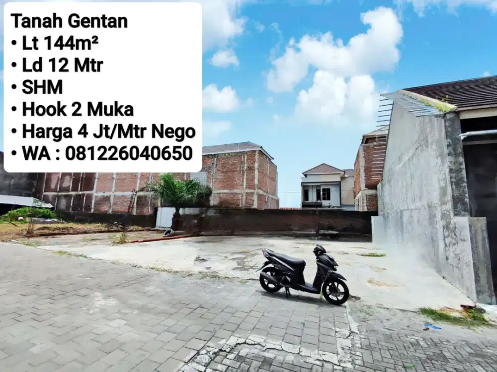 Jual Tanah Siap Bangun Di Dalam Perum Cluster Area Gentan, Akses Jalan 8 Meter, Dekat Laweyan, Purwosari