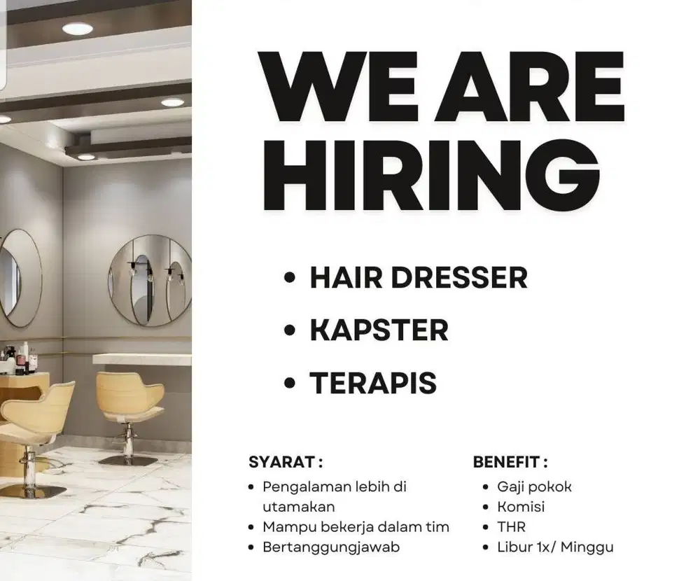 Butuh Segera Hairdresser, kapster dan terapis