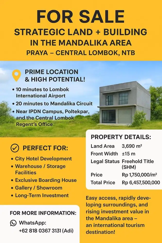 DIJUAL TANAH + BANGUNAN STRATEGIS