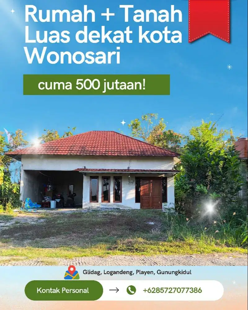 Rumah & Tanah Luas – 5 Menit ke Kota Wonosari, Dekat Fasum