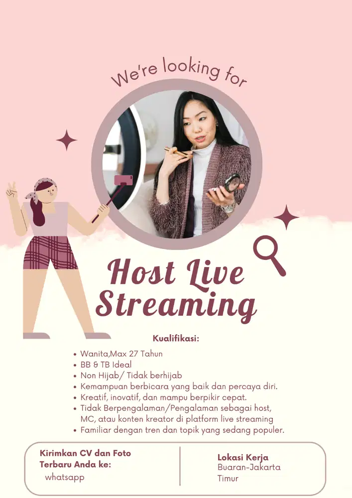 DIBUTUHKAN SEGERA HOST LIVE SEKALIGUS ADMIN