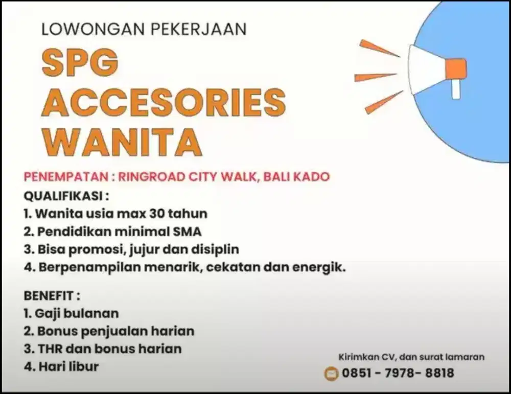 URGENT!! SPG AKSESORIS WANITA, BACA DESKRIPSI