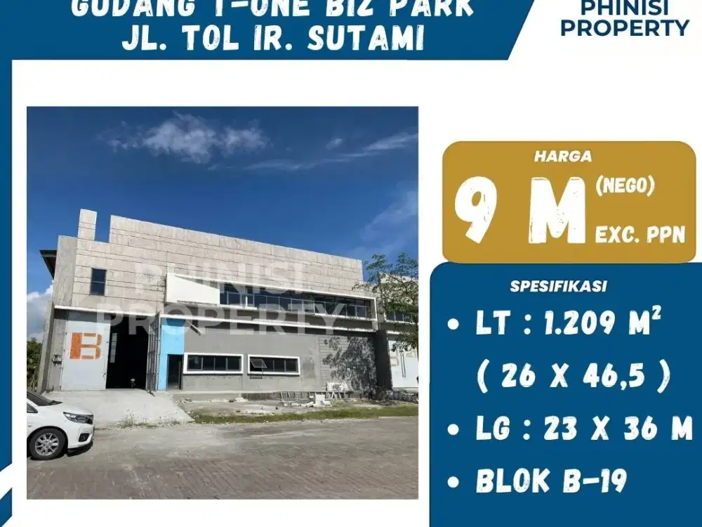 DIJUAL GUDANG T-ONE BIZ PARK IR. SUTAMI