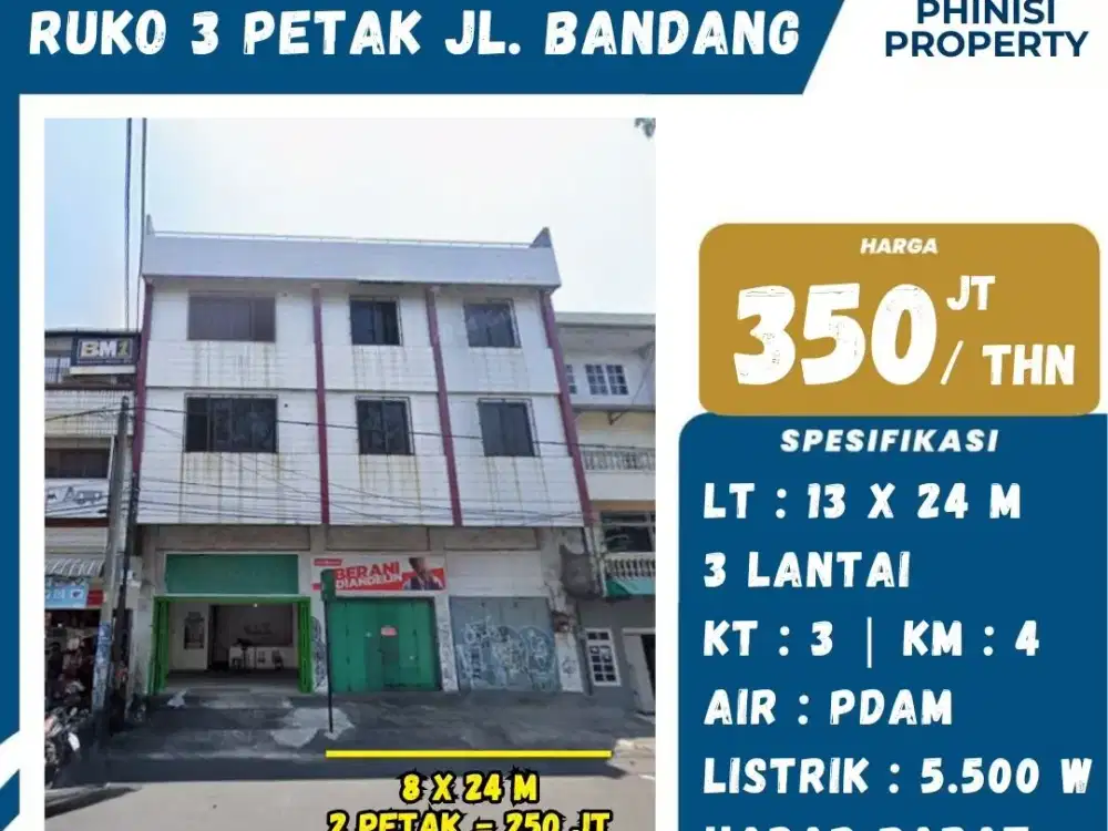 DISEWAKAN RUKO 3 PETAK DI JALAN BANDANG COCOK BUAT USAHA KULINER, CAFE ATAU BISNIS LAINNYA